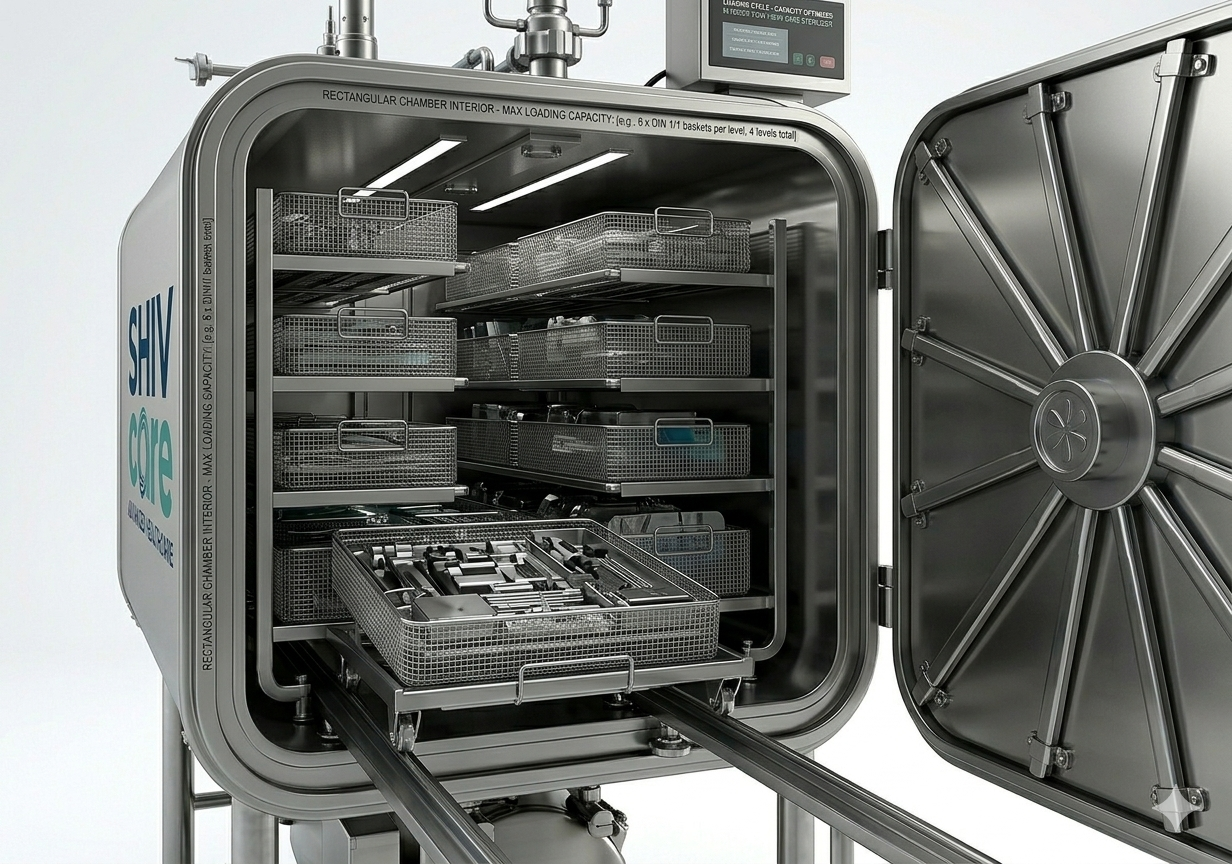 Rectangular chamber interior with loading trays